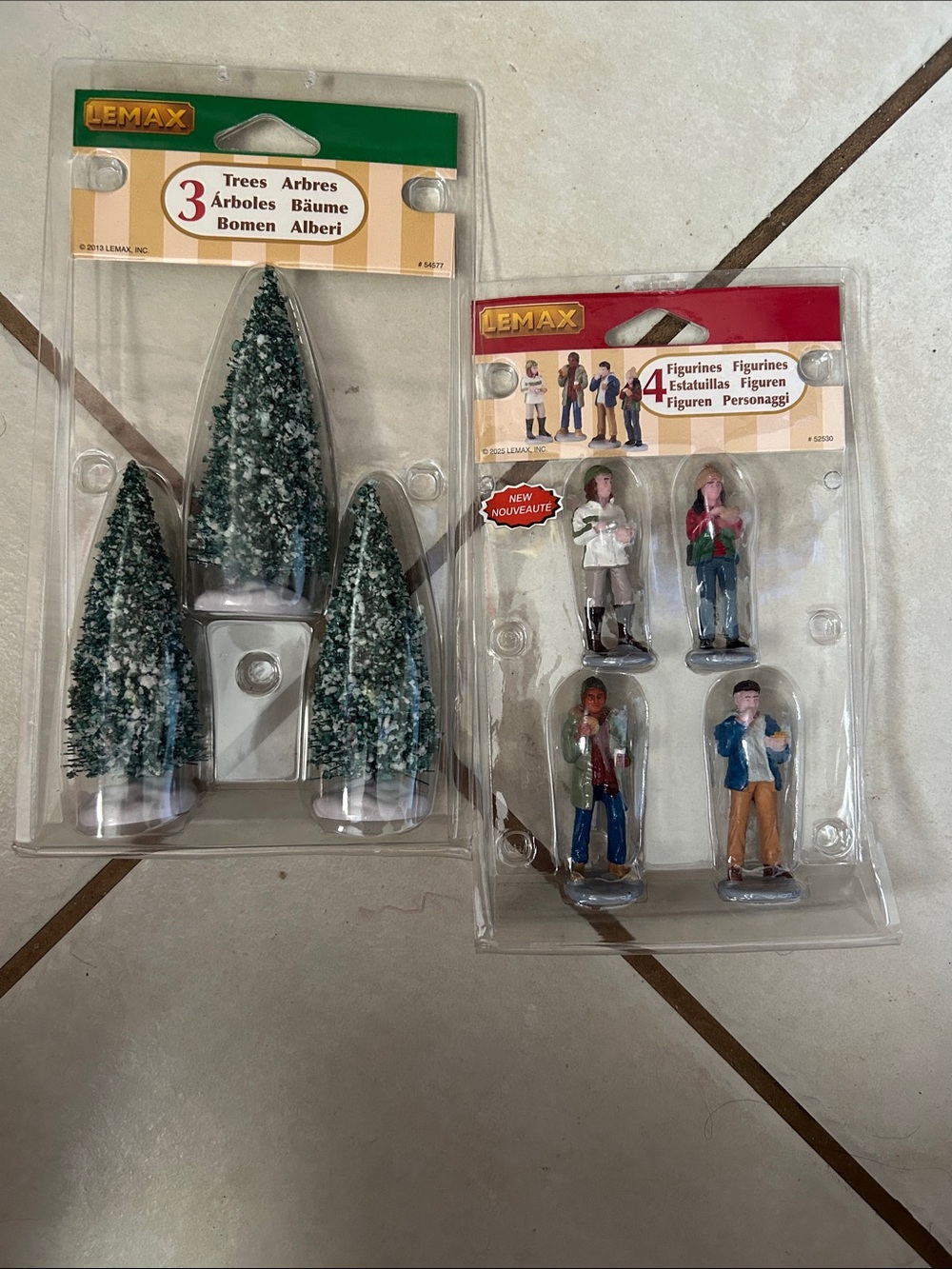 Lemax Green Snow-Topped Evergreen Trees & Multicolor Figurines Holiday Set